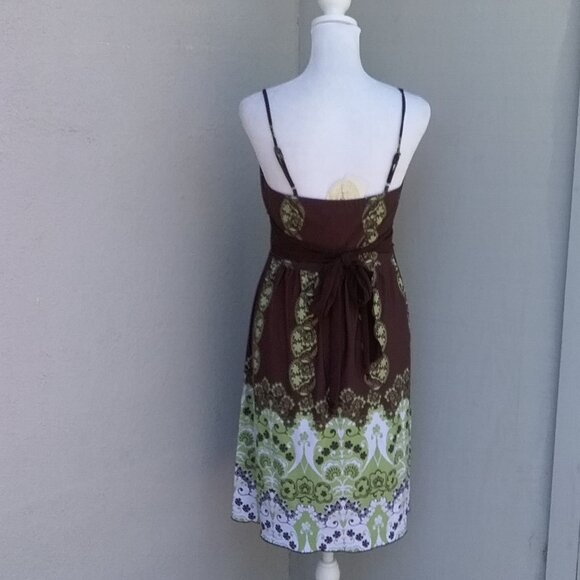 SPEECHLESS Dress Women's Size Med Brown Green Print Built in Bra NEW - Picture 3 of 8